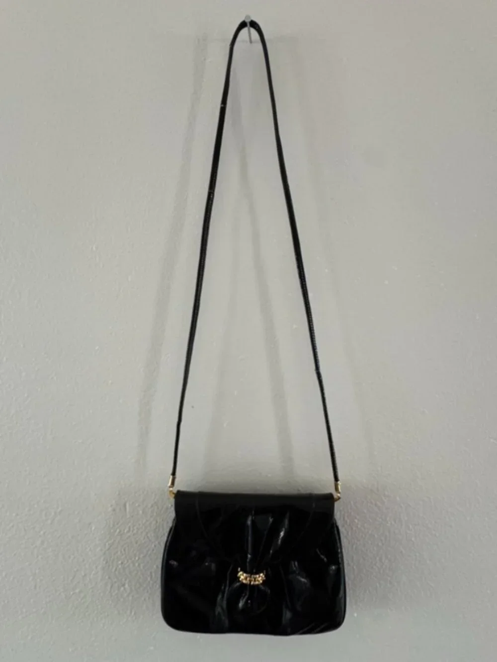 Vintage Black Evening Cross Body Bag or Clutch - Snake Print